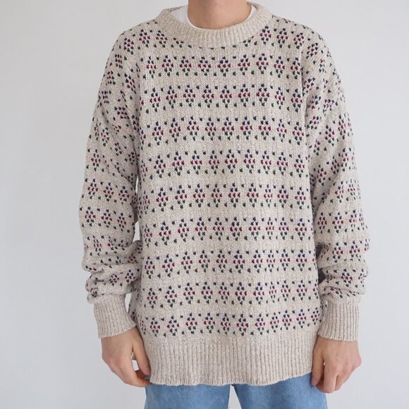 VTG Northwest Territory Ivory Cotton Knit Cabincore Retro Eclectic Sweater XL - Picture 1 of 11